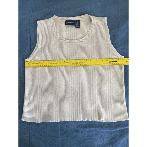VTG Liz Claiborne Sweatervest Womens LG Beige Knit Preppy Sporty 90s Neutral - Picture 5 of 5